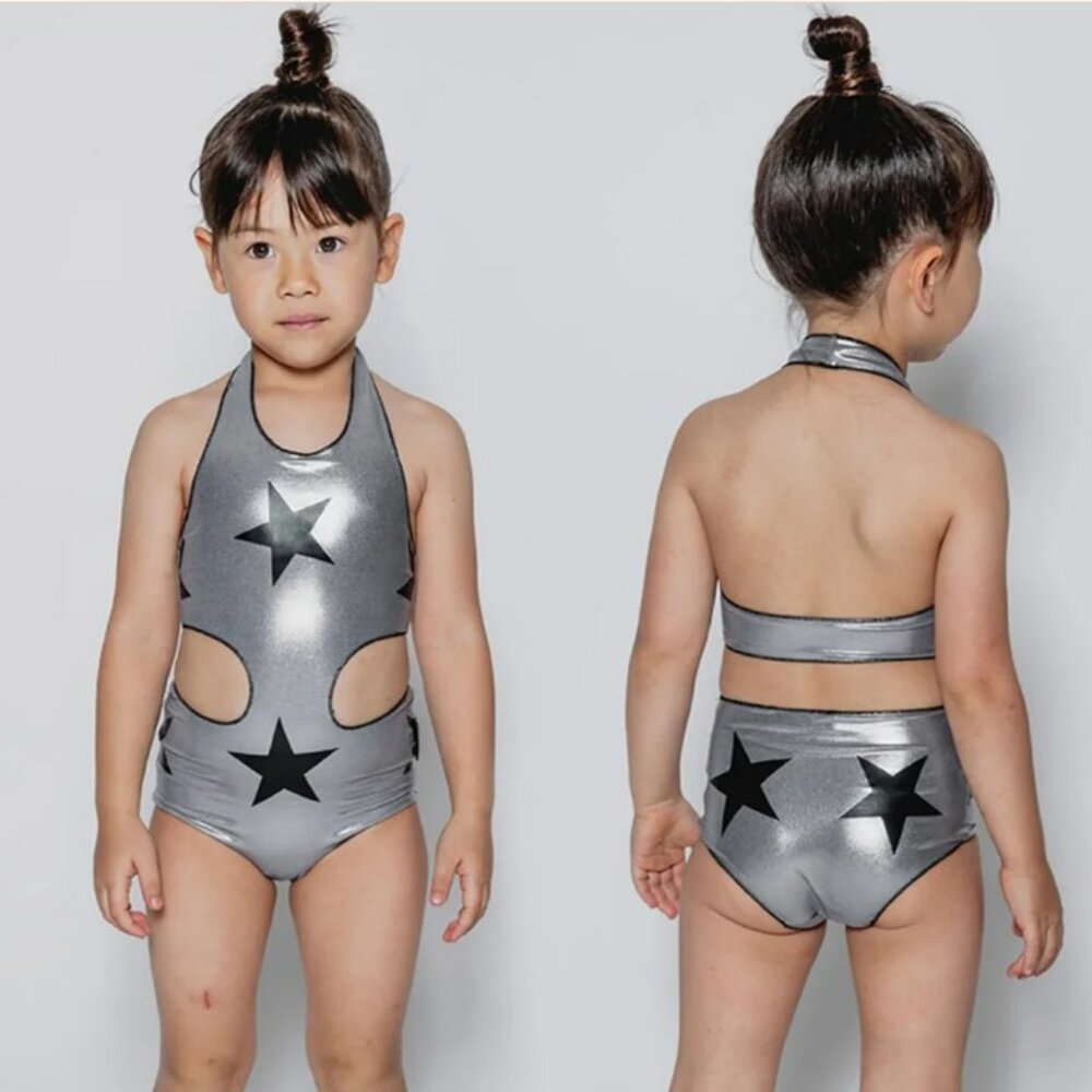 Nununu Silver Star Swimsuit for Toddler Girls -NEW with Tags